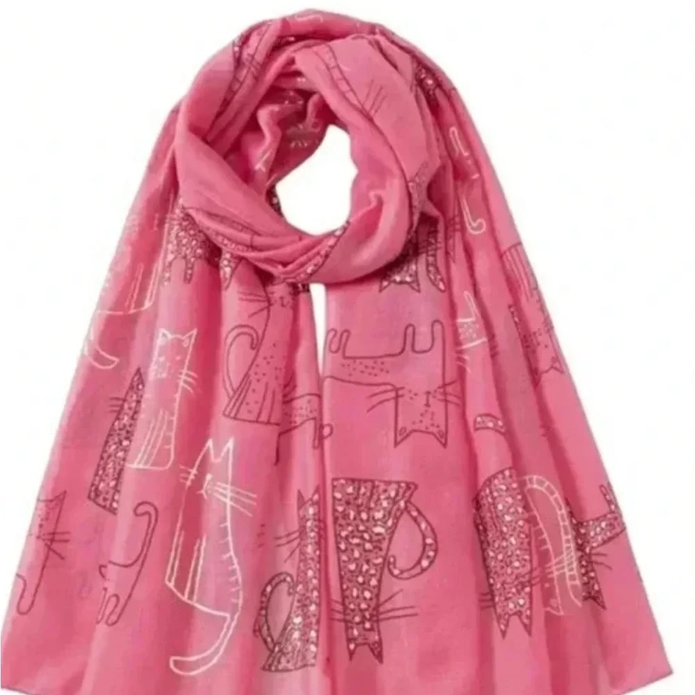 Pink Cat -Kitten Print Oblong Scarf